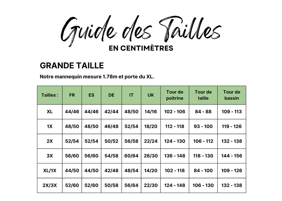 Guide des tailles - Grande taille