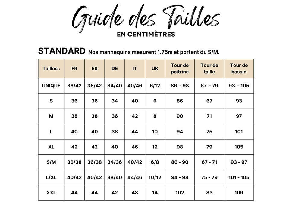 Guide des tailles - Standard