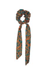 Chouchou 2en1 foulard amovible bleu motifs cachemire orange 332529