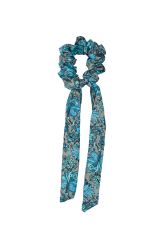 Chouchou 2en1 foulard amovible gris à fleurs turquoises 332511