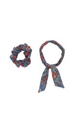 Chouchou 2en1 foulard amovible motifs paisleys rouge et bleu 332491