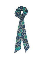 Chouchou 2en1 transformble en foulard  fleurs bleues fond marine