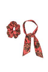 Chouchou 2en1 transformble en foulard  fleurs corail