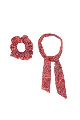 Chouchou 2en1 transformble en foulard  rouge boho