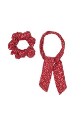 Chouchou 2en1 transformble en foulard  rouge fleurie