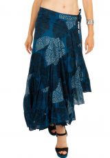 Jupe longue asymétrique de couleur bleue mode ethnique Nezia 