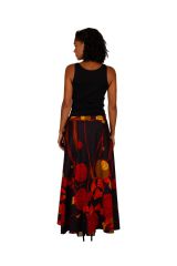 Jupe longue avec un imprimé style bohème noire et rouge Camille 305627