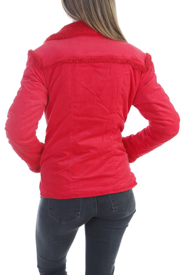 manteau femme court chaud et original de couleur rouge ohya