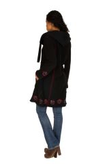 Manteau long polaire fantaisie à boutons et capuche Noir&Rouge Larina 300574