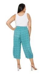 Pantalon 3/4 femme grande taille mode bleue ethnique imprimé été Fuligule