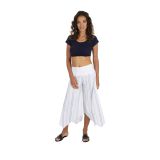 Pantalon 3/4 rayé blanc pour femme coupe ample et large Biny 317019