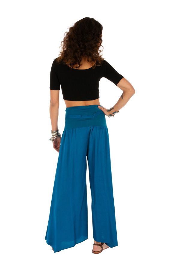 Pantalon bleu pour femme coupe ample et large Monika