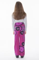 Pantalon enfant droit Rose imprimés circulaires et taille haute Maëlis 302285