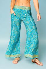 Pantalon été long ample bleu ethnique Sorenza 359012