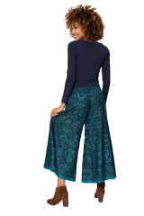 Pantalon évasé femme à ceinture élastique en colori bleu Zoie