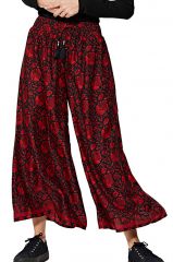 Pantalon évasé femme à ceinture élastique noir et rouge Opal