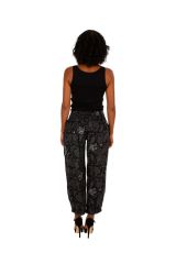 Pantalon femme ample noir avec un imprimé hippie-chic Eowyn