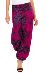 Pantalon femme rose ample imprimé de fleurs Carmine 305974