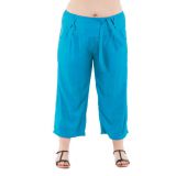 Pantalon grande taille coupe 3/4 et smocké turquoise Sully 295601