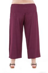 Pantalon grande taille simple coupe 3/4 et smocké violet Sully 295615