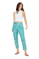 Pantalon long à motif turquoise paisleys Augusta