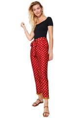 Pantalon rouge skinny de femme été imprimé fleurs hippie chic Torunn