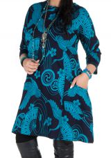 Robe a col rond courte tendance avec design Népalais Chokui 301321