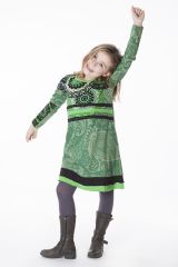 Robe à col rond pour enfant imprimé ethnique vert 287195