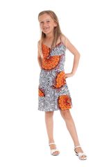 Robe Blanche et Orange pour Enfant à col en V Ethnique Plumette 280525