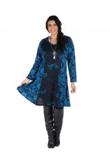 Robe bleue évasée en coton d'automne Birsha 301630