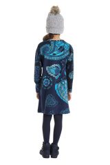 Robe bleue pour fille avec un imprimé de fleurs 302227