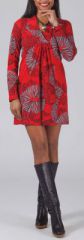 Robe courte à col V Ethnique et Glamour Lénais Rouge 274965