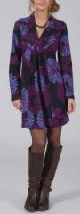 Robe courte à col V Ethnique et Glamour Lénais Violette 274962