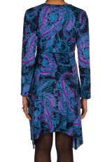 Robe courte fantaisie asymétrique avec imprimés Bleue Loretta 301107