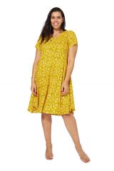 Robe courte femme grande taille jaune à imprimé fleurie tendance mode bohème Abednego