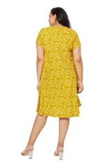 Robe courte femme grande taille jaune à imprimé fleurie tendance mode bohème Abednego
