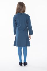 Robe courte pour les petites filles unie bleue col en V 286350