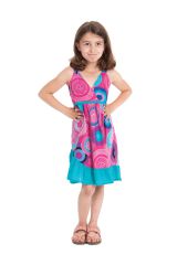 Robe courte Rose et Turquoise pour Enfant à Volant Asymétrique Oliver 280430