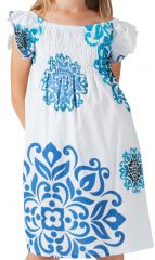 Robe d'été pour Enfant Blanche et Bleue Colorée et Ethnique Nash 279859