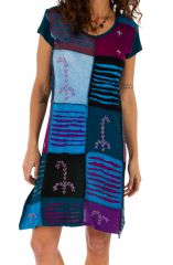 Robe d'été pour femme ethnique et colorée Jimma bleue 314221