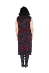 Robe en coton et col roulé ample à imprimé noir et rouge Hira 300632