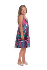 Robe Enfant à col en V Ethnique et Colorée Plumette Fuchsia 280513