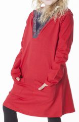 Robe enfant rouge original avec capuche et poches Nasrine 286946