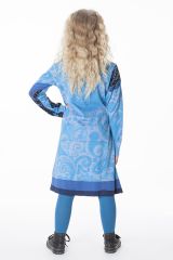 Robe ethnique à col rond pour enfant de couleur bleu 287199