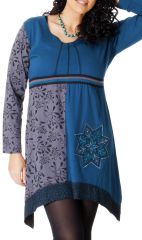 Robe Ethnique en Grande taille Asymétrique Saige Bleue 286968