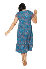 Robe femme pulpeuse style confortable bleue ethnique   Oriloe
