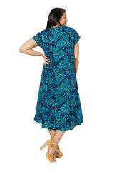 Robe femme pulpeuse style confortable bleue fleurs exotiques   Hawaii