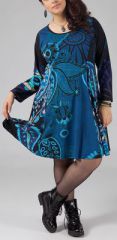Robe grande taille style patineuse Ethnique et Colorée Kaina Bleue 274906
