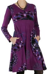 Robe Imprimée et Ethnique à col en V Ramaya Violette 286636