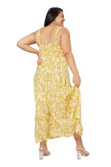 Robe longue à bretelles femme grande taille chic floral jaune   Lisbone 343637